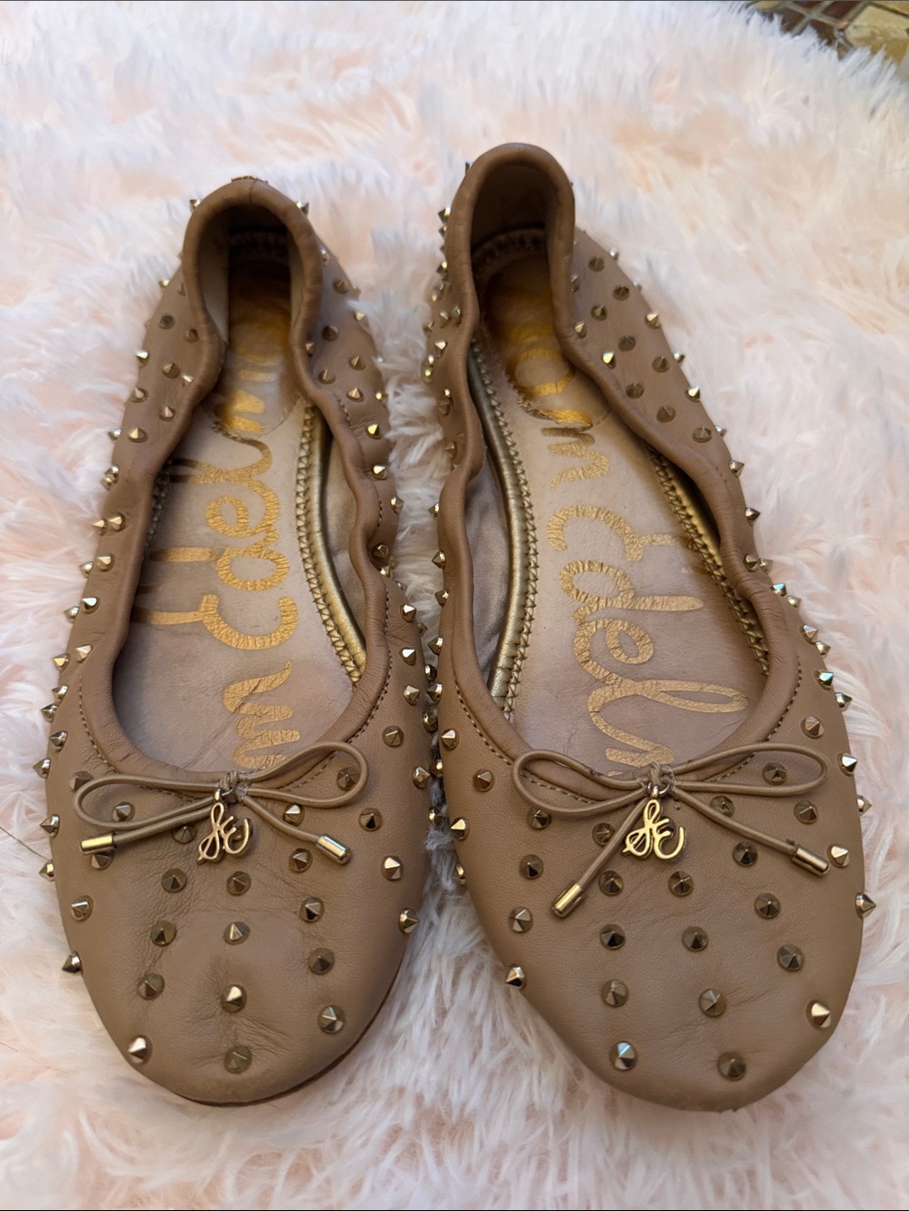 Sam Edelman Taupe Studded Leather Ballet Flats